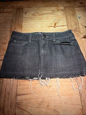 Frayed Edge Dark Gray Denim Mini Skirt